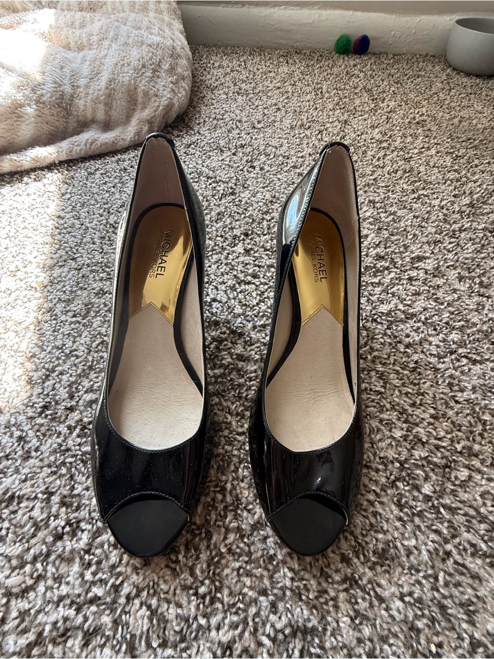 Michael Kors Black Patent Open-Toe Pumps